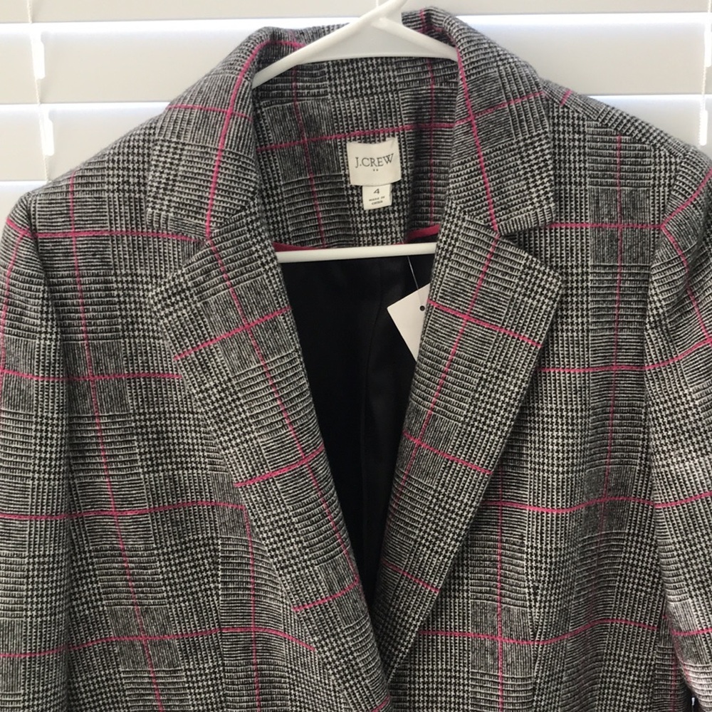 J Crew Glen Plaid Topcoat Wool Black Ivory Plum Size 4 - Picture 7 of 16